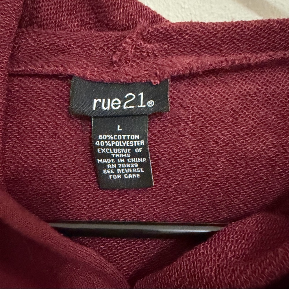 Rue21 Burgundy Eyelet Cropped Hoodie - Picture 2 of 6